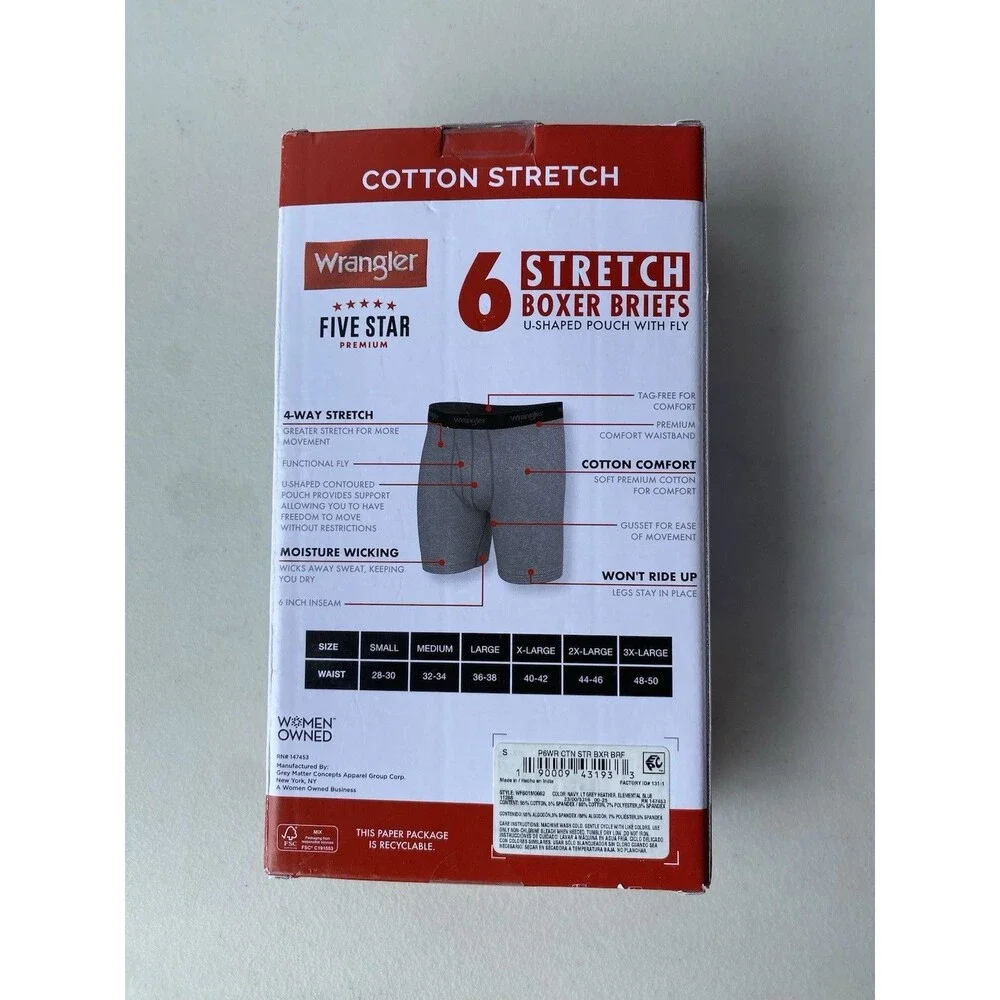 2 Pack Lot Wrangler Five Star Mens Boxer Briefs Cotton Stretch Size Small S 12pc